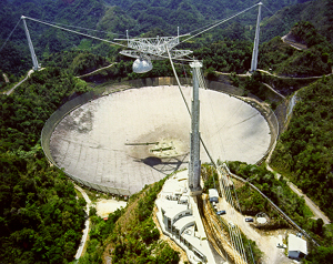 Most known pulsar are detectable only by the largest radio telescopes like the 305 meter dish near Arecibo, Puerto Rico (shown in this picture), Parkes Observatory (New South Wales, Australia), Jodrell Bank Observatory (Manchester, England), and Green Bank Telescope (Virginia, USA). Courtesy of the NAIC - Arecibo Observatory, a facility of the NSF